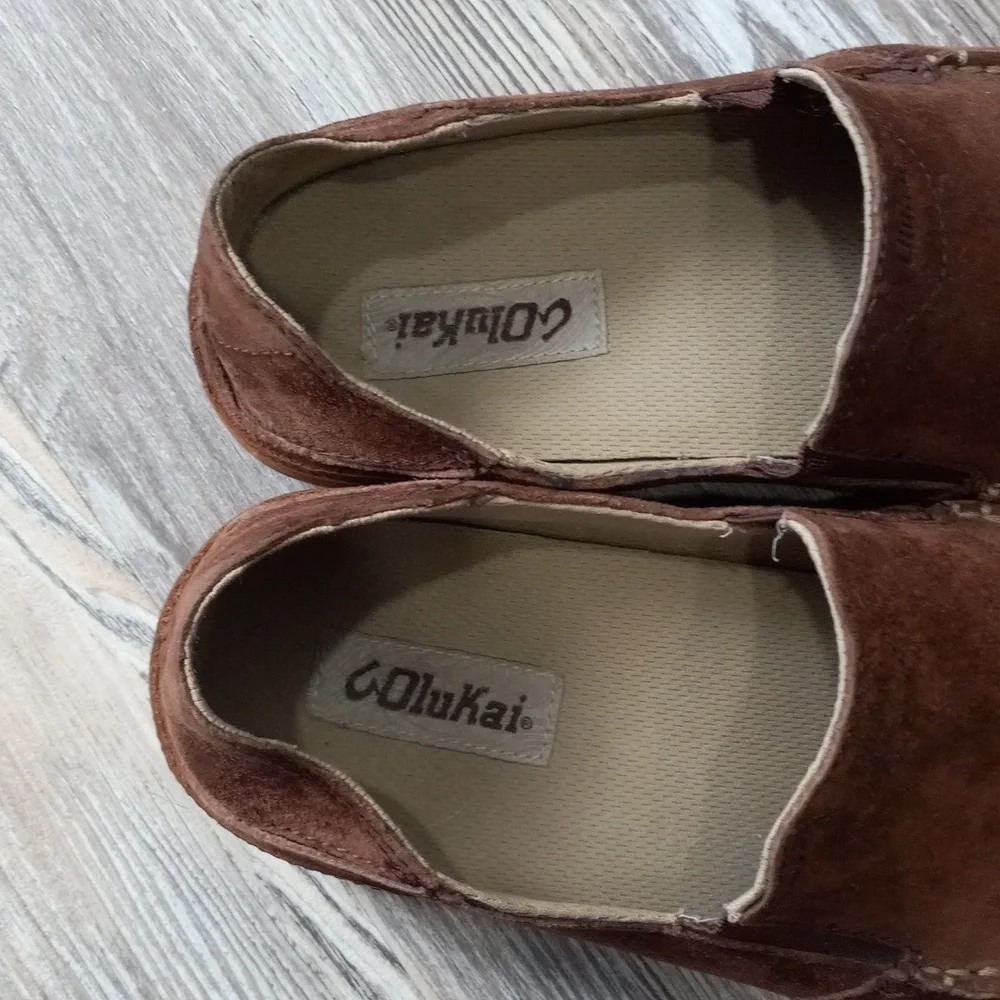 Olukai Puhalu Brown Suede Moccasin Slide Men's Size 8.5